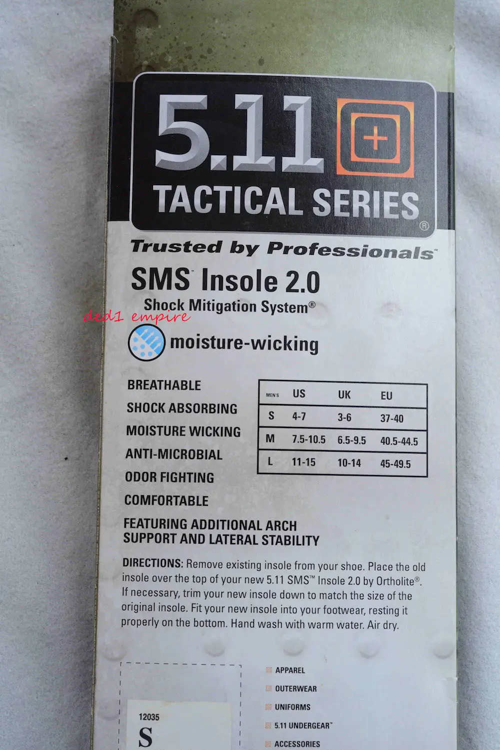 5.11 – pelapik kasut ORTHOLITE (ASLI)