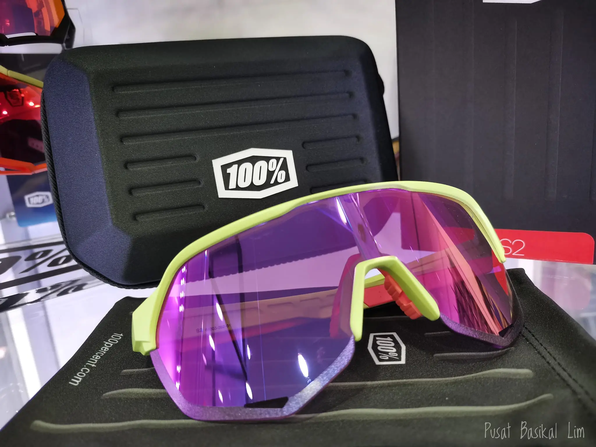 Ride 100% S2 Matte Washed Out Neon Yellow - Purple Multilayer Mirror Lens