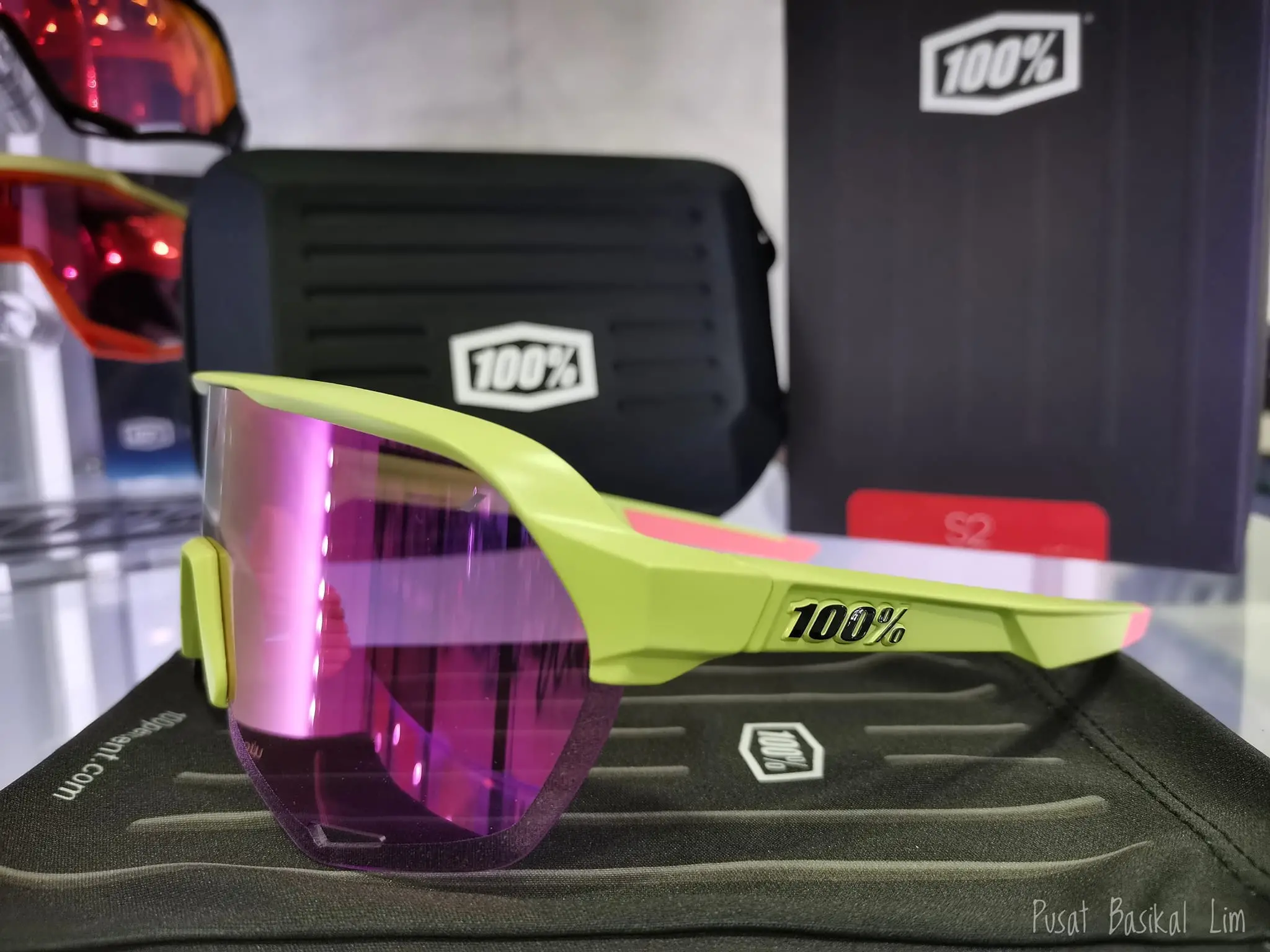 Ride 100% S2 Matte Washed Out Neon Yellow - Purple Multilayer Mirror Lens