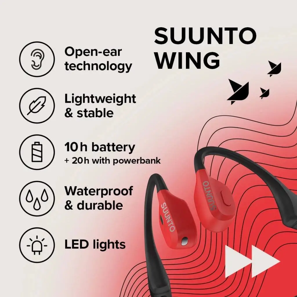 Suunto Wing Premium bone conduction headphones with LED lights & powerbank