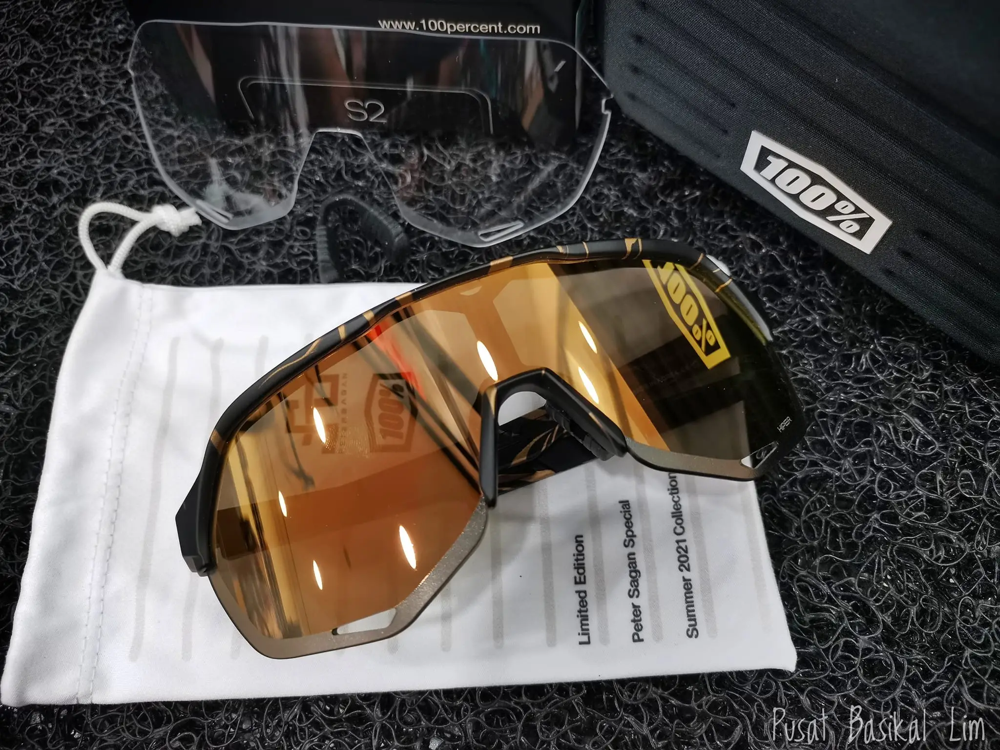 Ride 100 % S2 Peter Sagan LE Metallic Gold Flake HiPER Gold Mirror Lens