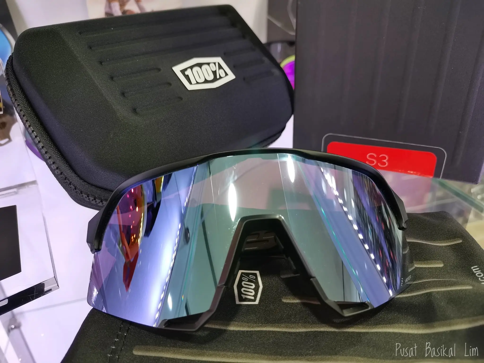 Ride 100% S3 Matte Blk  Hiper Blue Mirror Lens