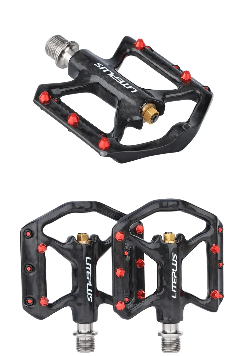 Kocevlo Pedal Ultra Light Bike Pedals Lightweight Carbon Fiber Platform Pedal Three Bearing MTB Bicycle Cycling Pedal Titanium Axle 169g