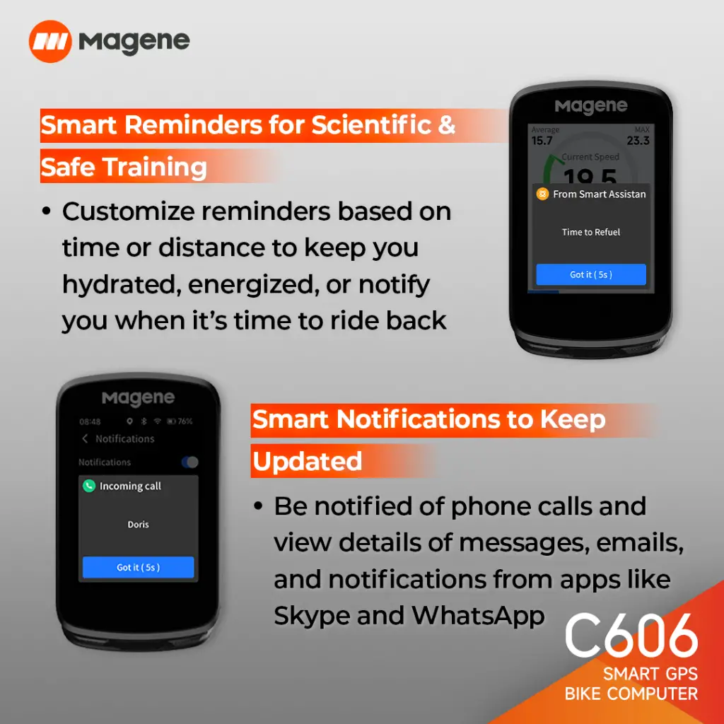Magene C606 Bike Computer WiFi & Bluetooth Data Transfer Turn-by-turn Navigation, 11 Languages, Smart Notifications