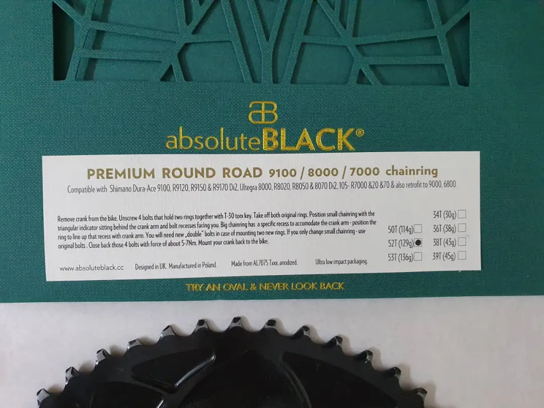 absoluteBLACK Round chainring 52T for Shimano 9100, 8000, 7000 (option 9100 nuts and bolts available)