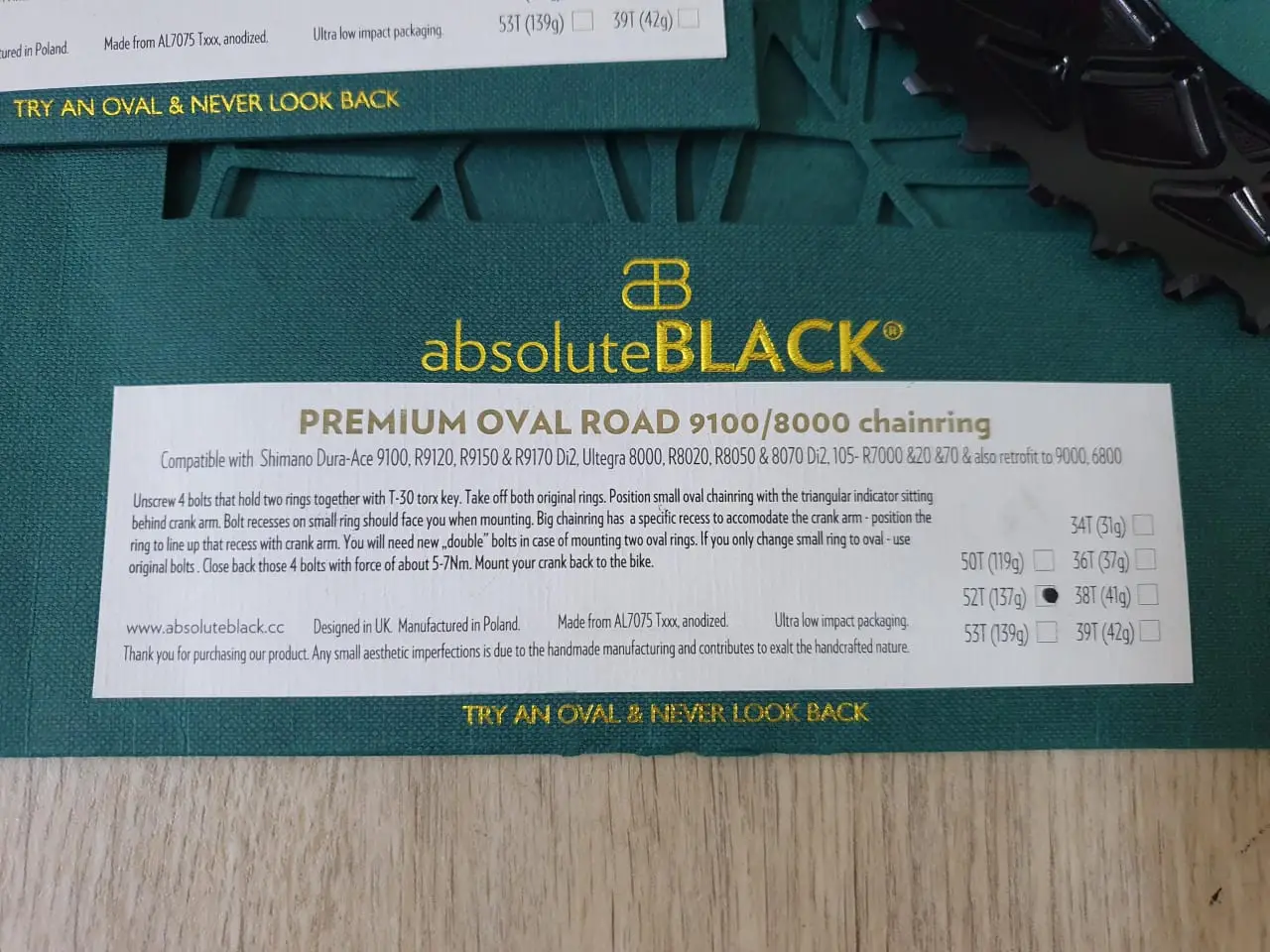 absoluteBLACK OVAL ROAD 2X FOR DURA-ACE 9100 & ULTEGRA R8000 & 105 R7000 52-36T