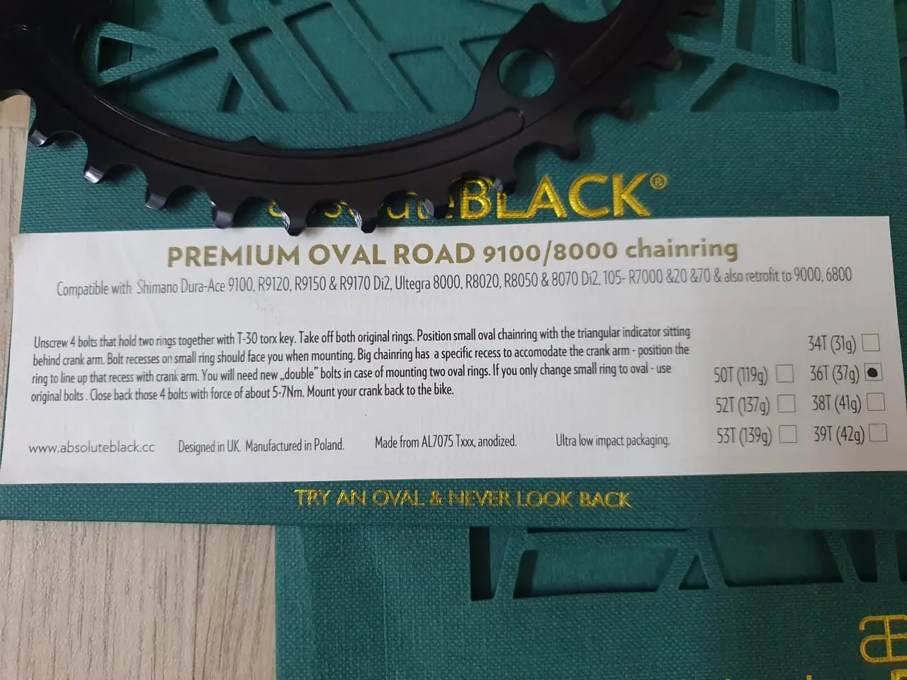 absoluteBLACK OVAL ROAD 2X FOR DURA-ACE 9100 & ULTEGRA R8000 & 105 R7000 52-36T