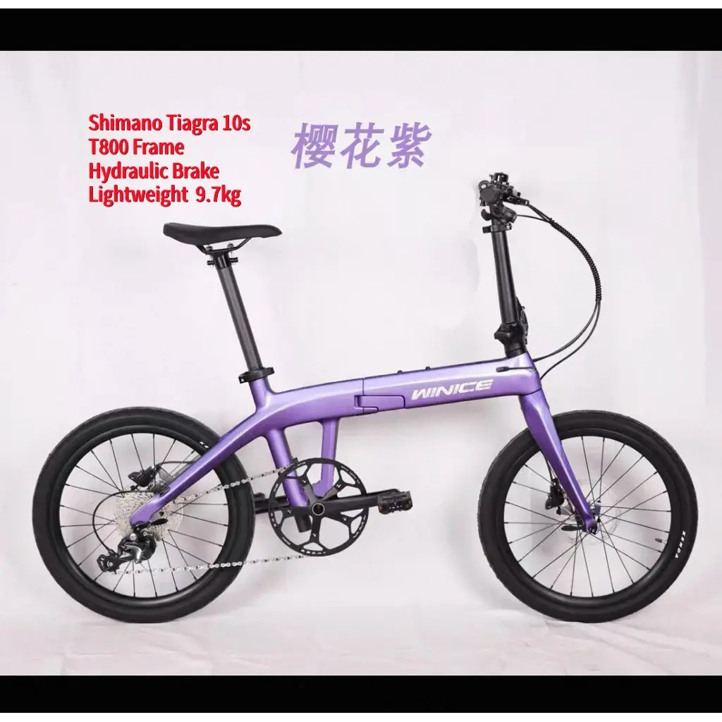 WINICE Carbon Folding Bike 20" Shimano Tiagra 10s T800 Frame Hydraulic Brake Lightweight Foldable Bicycle 9.7kg