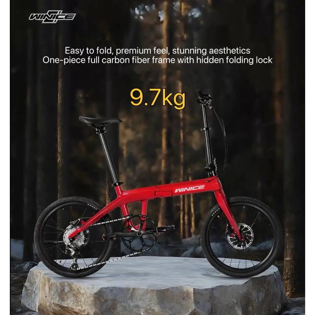 WINICE Carbon Folding Bike 20" Shimano Tiagra 10s T800 Frame Hydraulic Brake Lightweight Foldable Bicycle 9.7kg