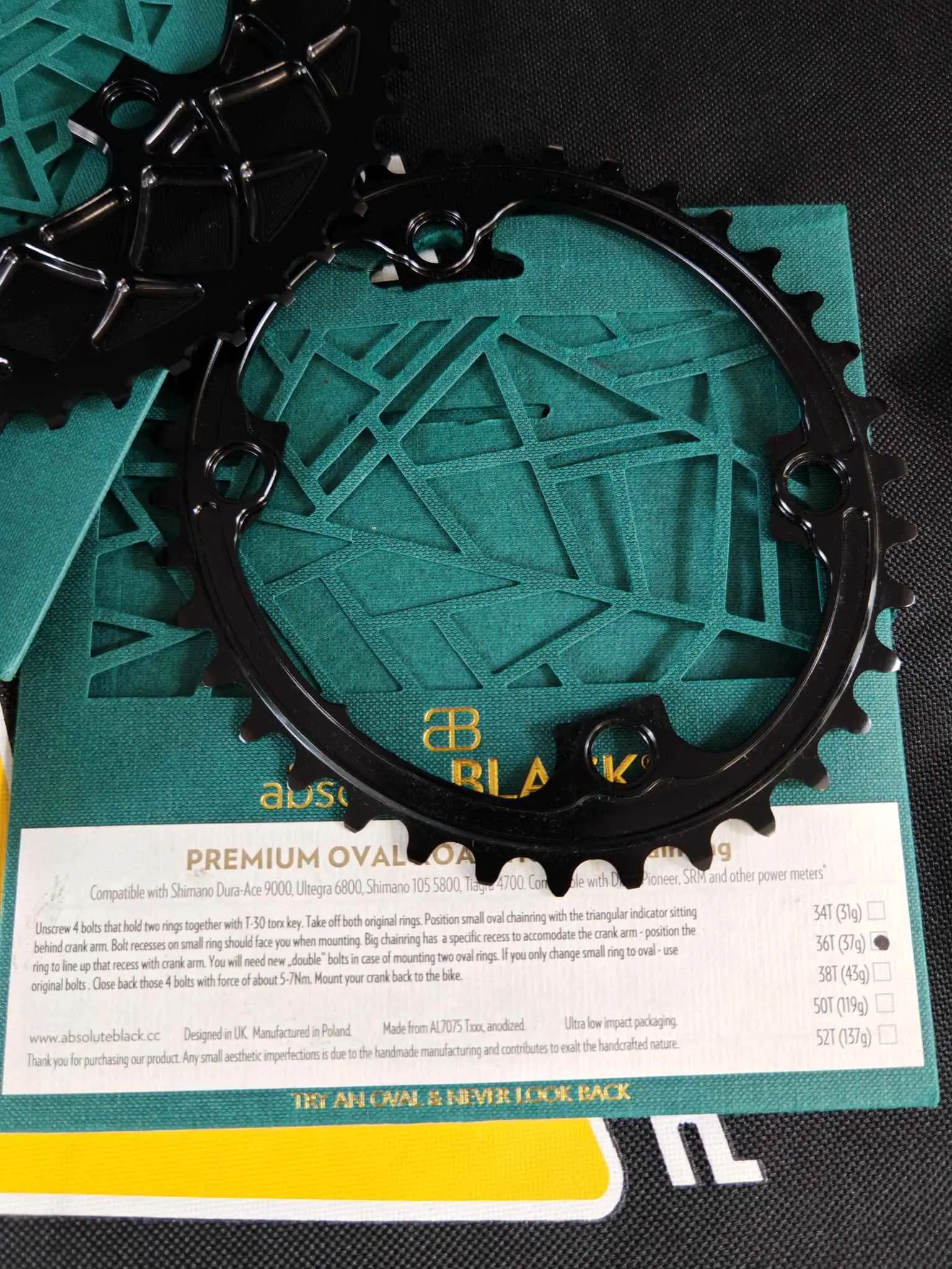 Absolute Black Oval Chainring (52/36t) 110/4bcd - Brand New !!!