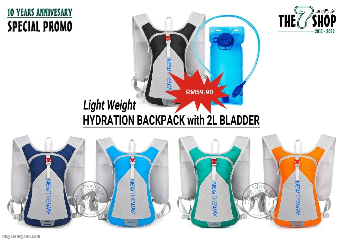 Light Weight Hydration Backpack with 2L Bladder  - RM59.90/set