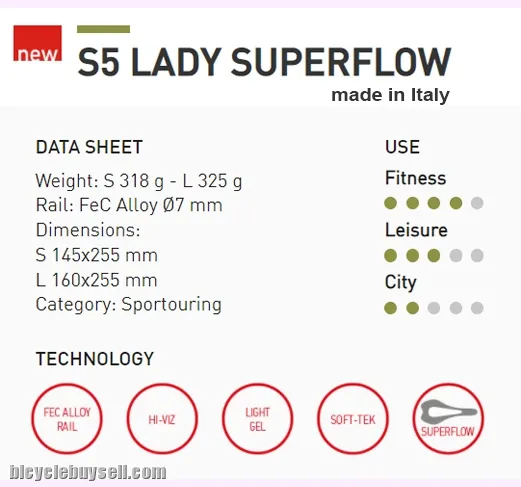 Selle Italia S5 Lady Superflow Comfort Road Touring Women Saddle Roadbike MTB Long Ride Alloy Rail