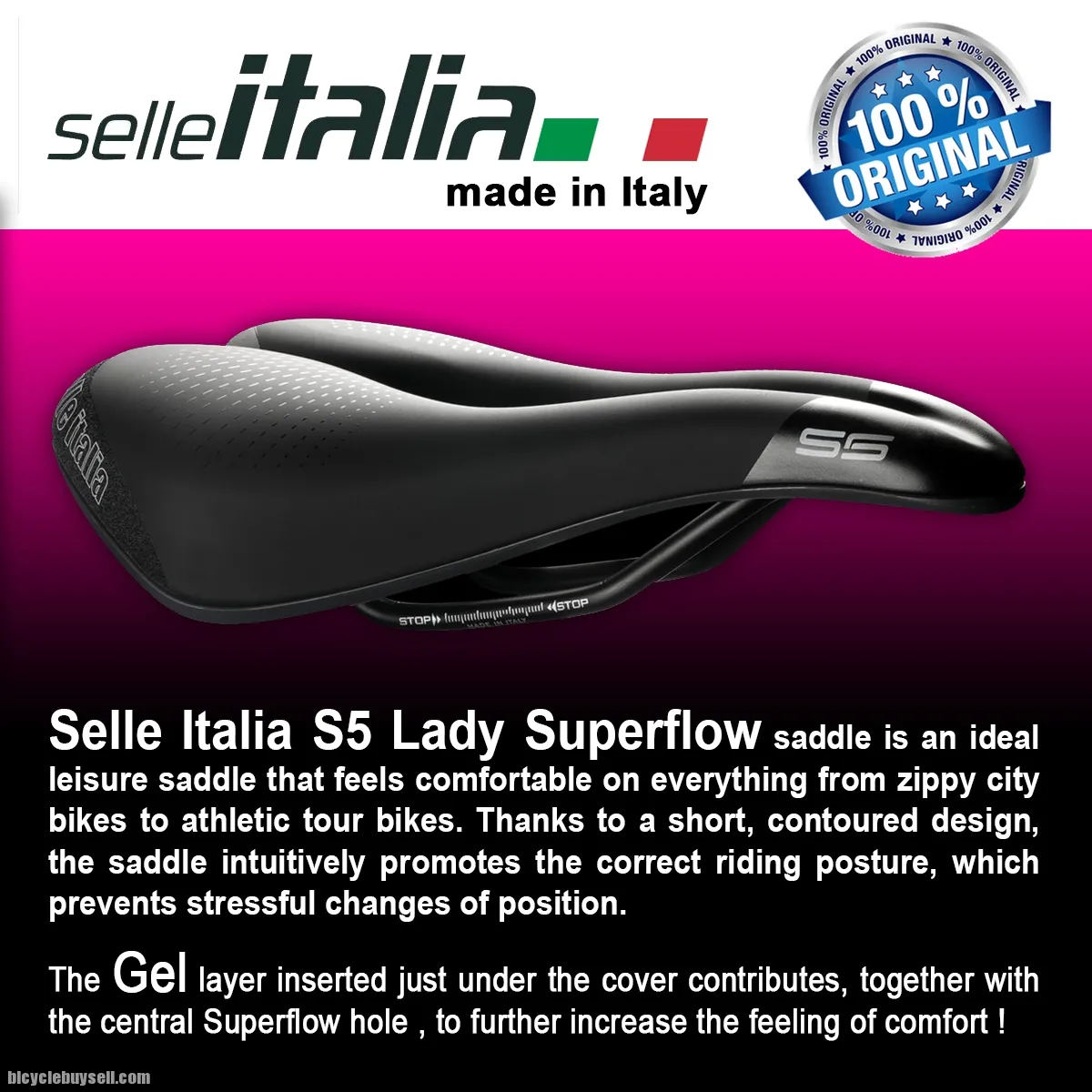 Selle Italia S5 Lady Superflow Comfort Road Touring Women Saddle Roadbike MTB Long Ride Alloy Rail