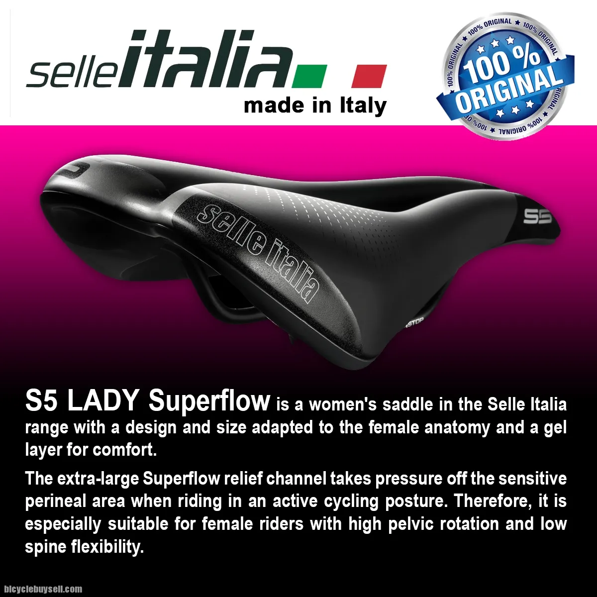 Selle Italia S5 Lady Superflow Comfort Road Touring Women Saddle Roadbike MTB Long Ride Alloy Rail