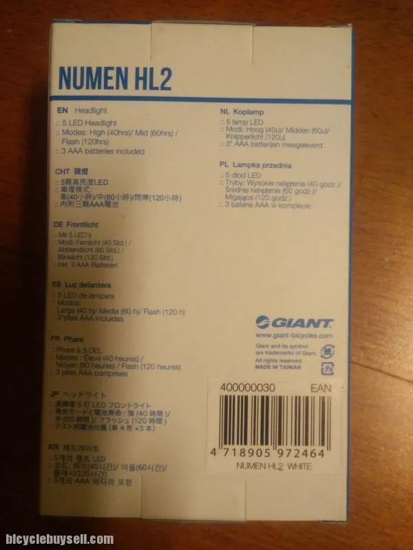 GIANT NUMEN HL2 Front Lights - WHITE and BLACK