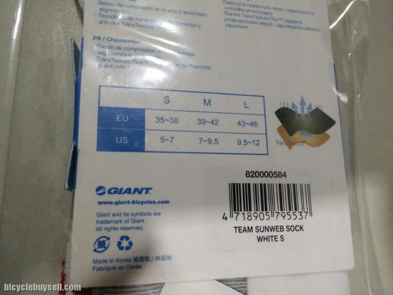 TEAM GIANT SUNWEB CYCLING SOCKS 8 INCH WHITE - MADE IN KOREA FOR MEN