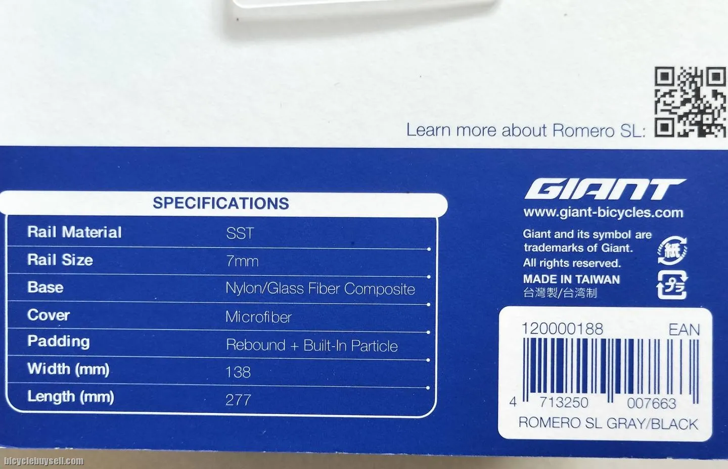 Giant Romero Saddle / Romero SL Grey Saddle 7mm rail Bounce Technology