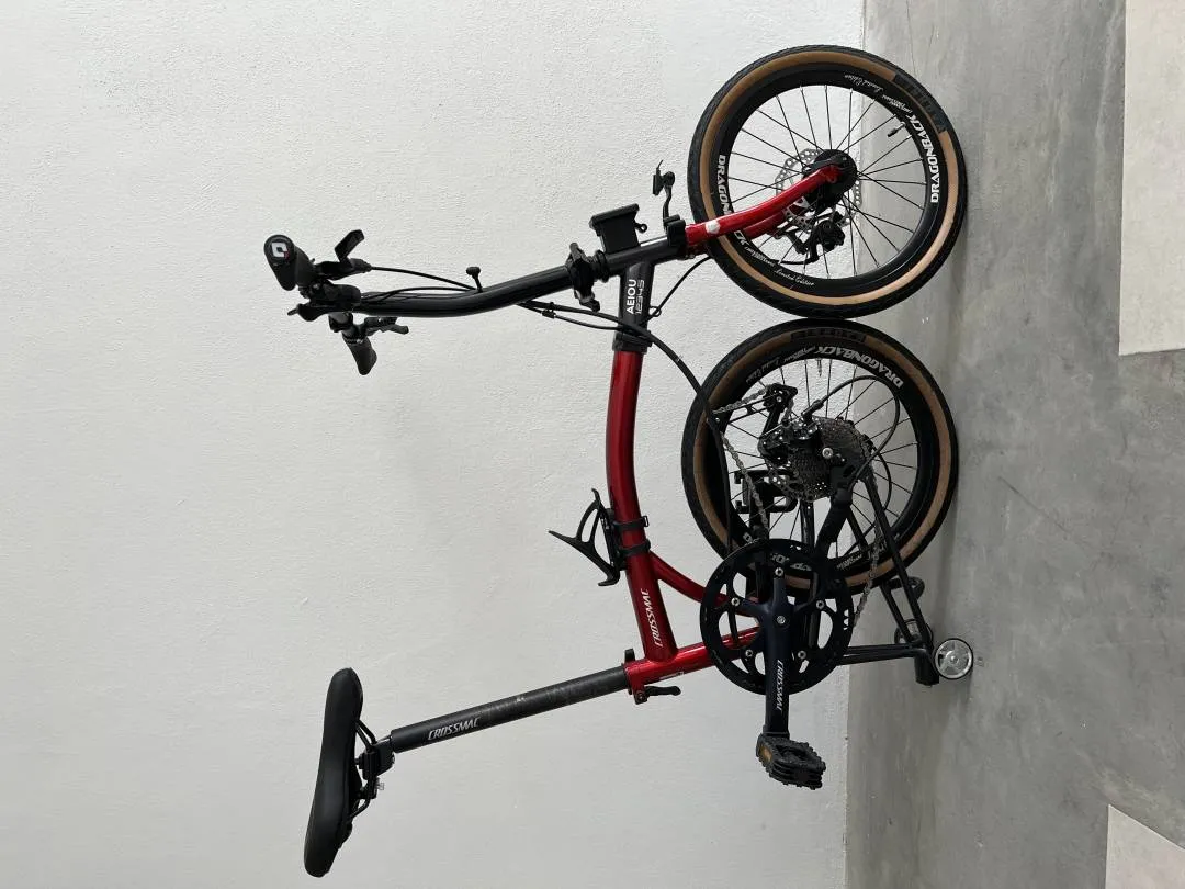 Crossmac AEIOU 12345 9 speed trifold folding foldies bike camp element pikes 3 sixty brompton red