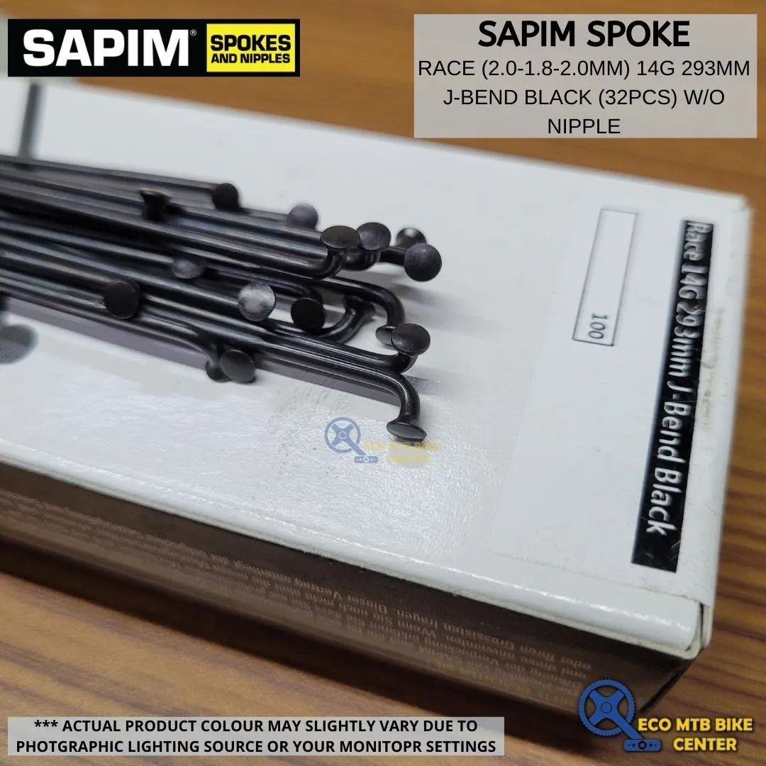 SAPIM Spoke Race 272/273/290/292/293/294mm  2.0-1.8-2.0mm 14g J Bend Black (32pcs w/o nipple)