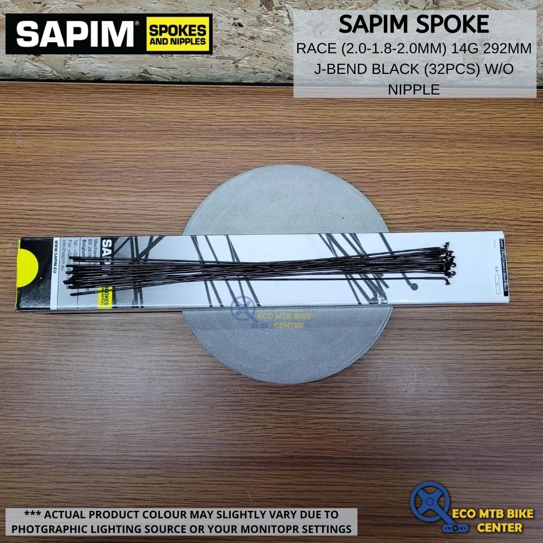 SAPIM Spoke Race 272/273/290/292/293/294mm  2.0-1.8-2.0mm 14g J Bend Black (32pcs w/o nipple)