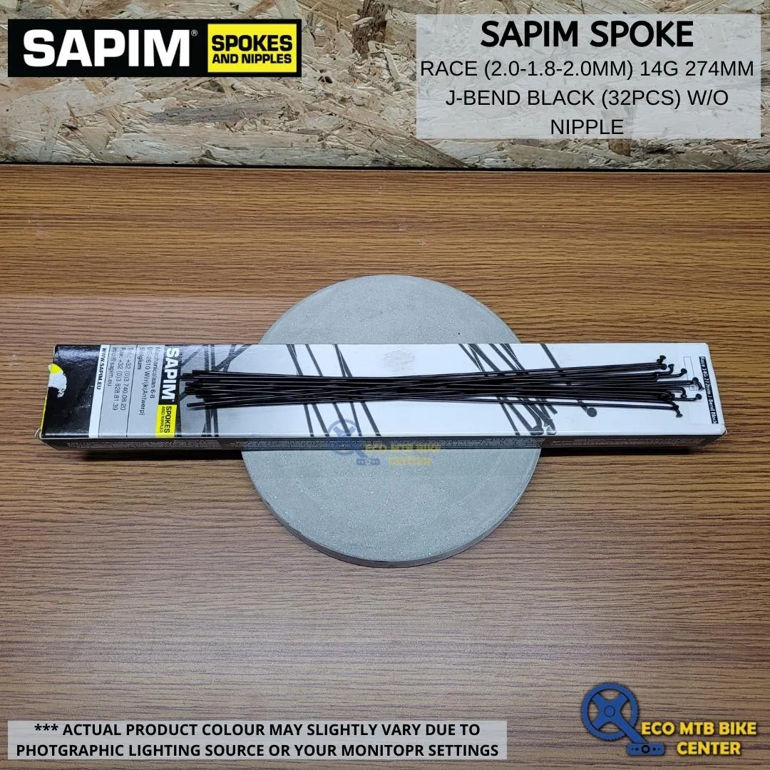 SAPIM Spoke Race 272/273/290/292/293/294mm  2.0-1.8-2.0mm 14g J Bend Black (32pcs w/o nipple)