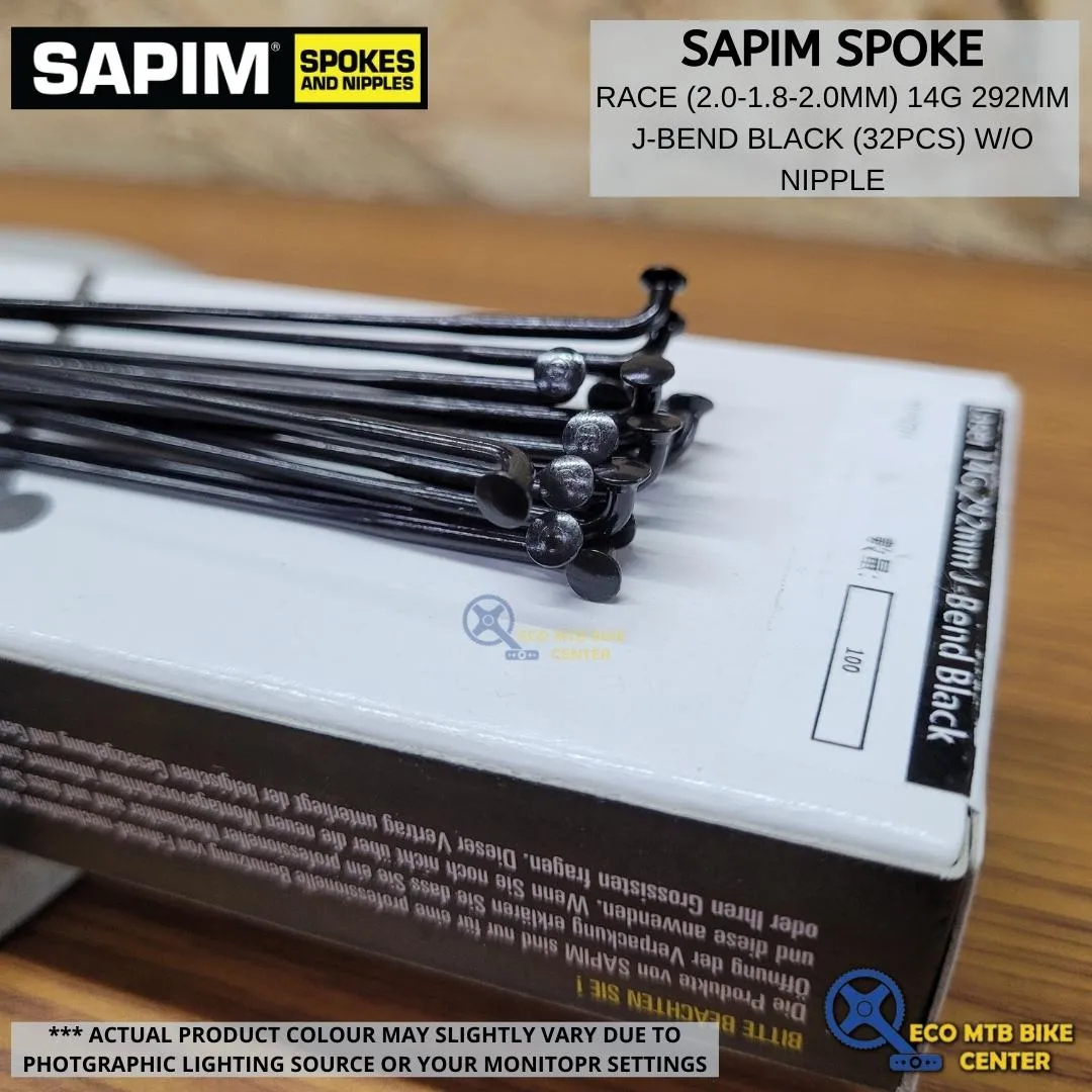 SAPIM Spoke Race 272/273/290/292/293/294mm  2.0-1.8-2.0mm 14g J Bend Black (32pcs w/o nipple)