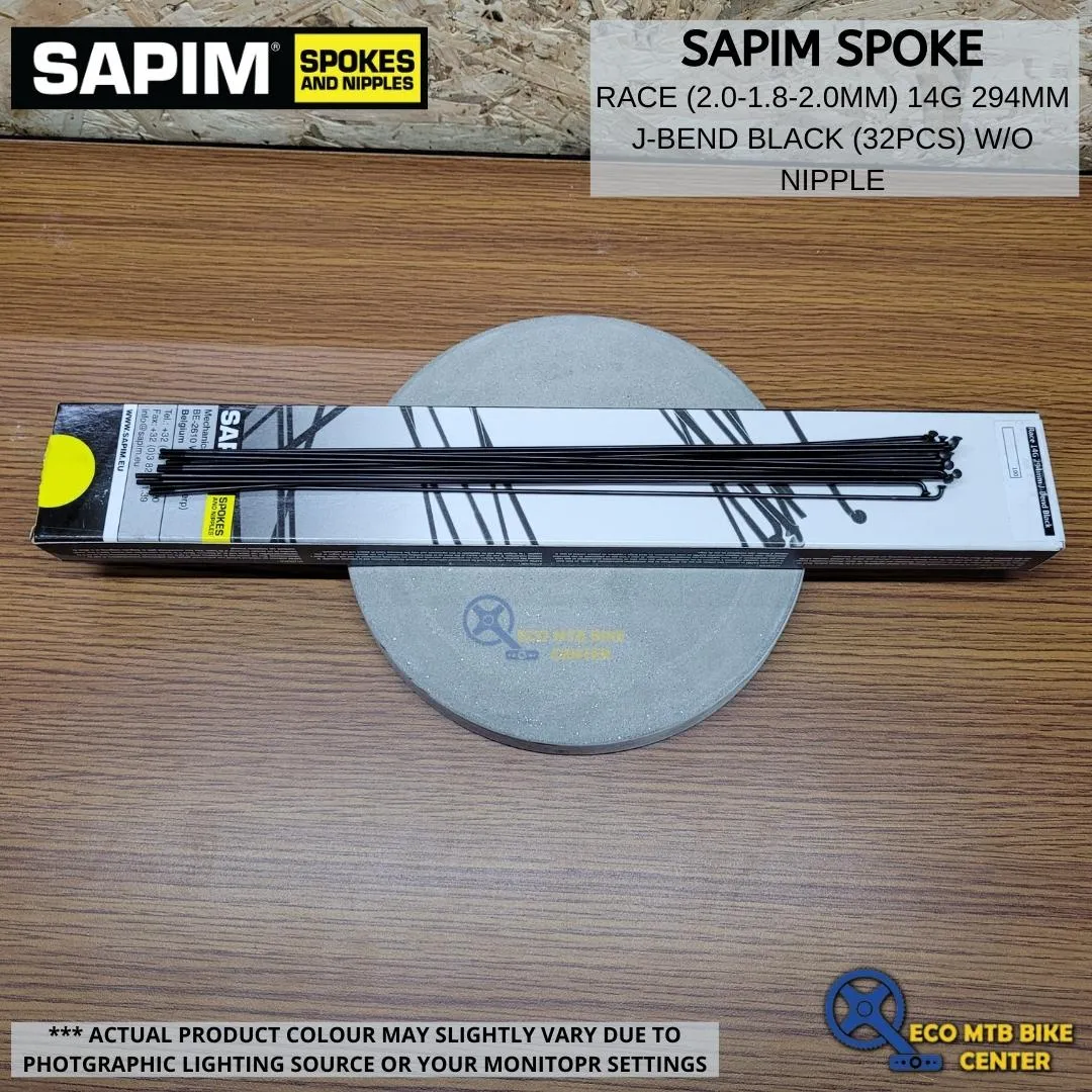 SAPIM Spoke Race 272/273/290/292/293/294mm  2.0-1.8-2.0mm 14g J Bend Black (32pcs w/o nipple)