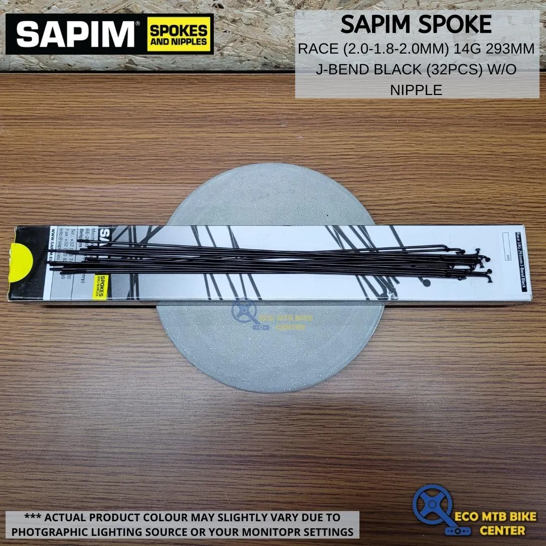 SAPIM Spoke Race 272/273/290/292/293/294mm  2.0-1.8-2.0mm 14g J Bend Black (32pcs w/o nipple)