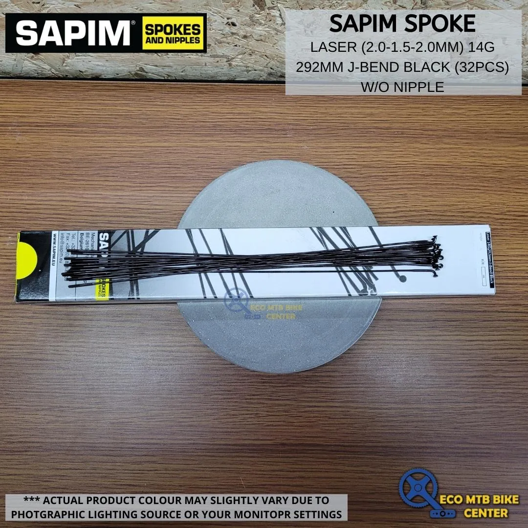 SAPIM Spoke Laser 14G 292mm/293mm 2.0-1.5-2.0 J-Bend Black (32pcs w/o Nipple)