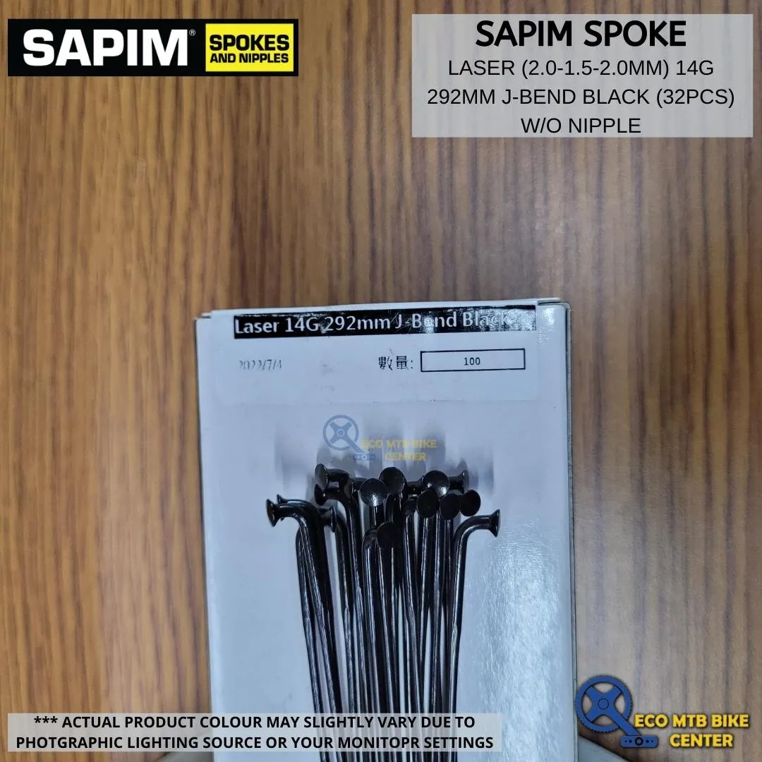 SAPIM Spoke Laser 14G 292mm/293mm 2.0-1.5-2.0 J-Bend Black (32pcs w/o Nipple)