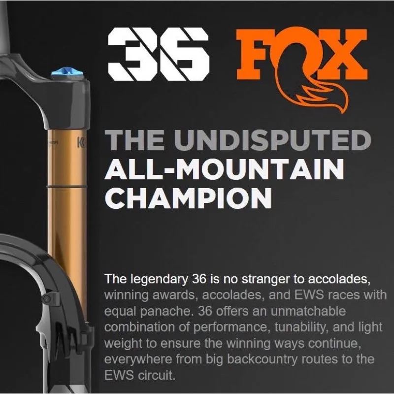 2022 FOX 36 Factory Suspension Fork BLACK/ORANGE - 29", 160 mm, 15QR x 110 mm, 44 mm Offset GRIP 2 K