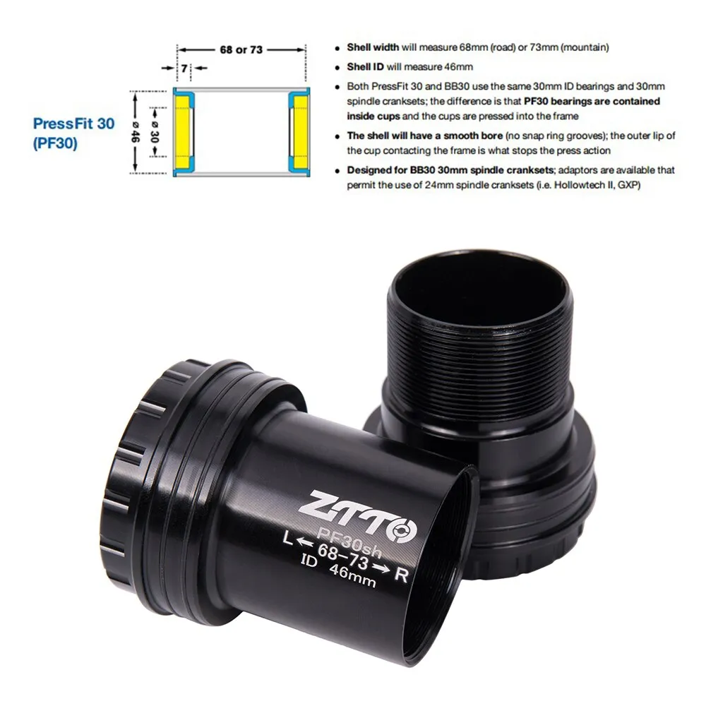 ZTTO PF30 24mm Adapter Press Fit Bottom Brackets Axle MTB Road Bike Shimano Prowheel Spindle Crankse