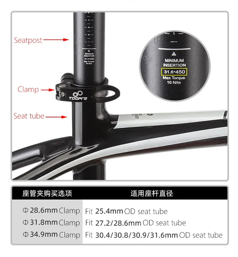 Toopre Seatpost Clamp Quick Release 31.8mm/34.9mm Seat Post Clamp Aluminum Alloy Ultra Light Road Bi