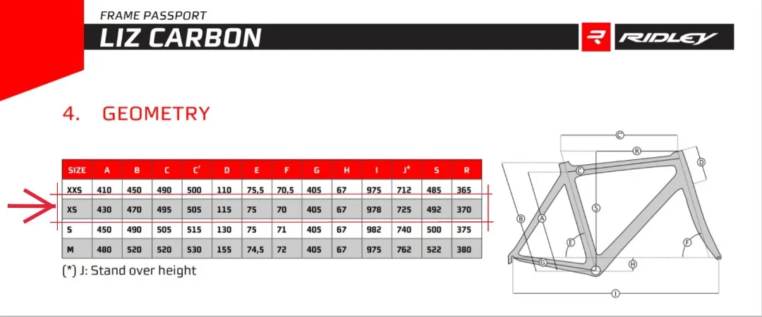 RIDLEY LIZ CARBON FRAME (XS)-RIM BRAKE