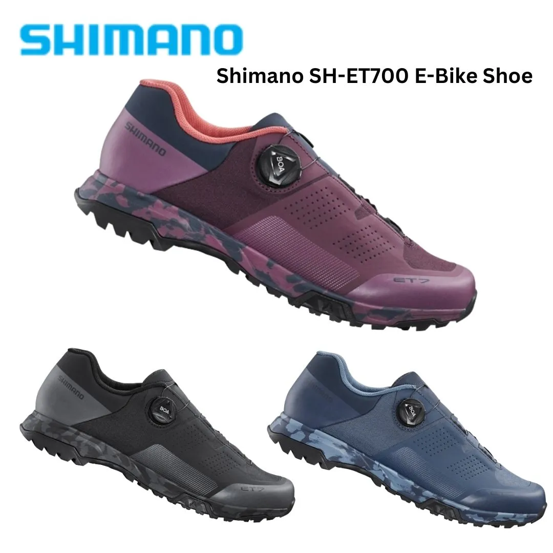 Shimano ET7 ET700 Women Men Black Blue Plum BOA Flat Shoe E-Biked Rated Stiff Sole