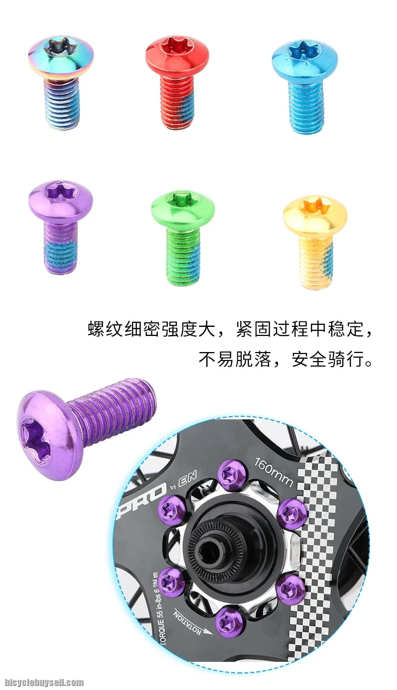 12pcs Titanium Electrolated Bicycle Disc Rotor Bolt M5x10mm Disc Screw Cycling Disk Brake Rotor T25