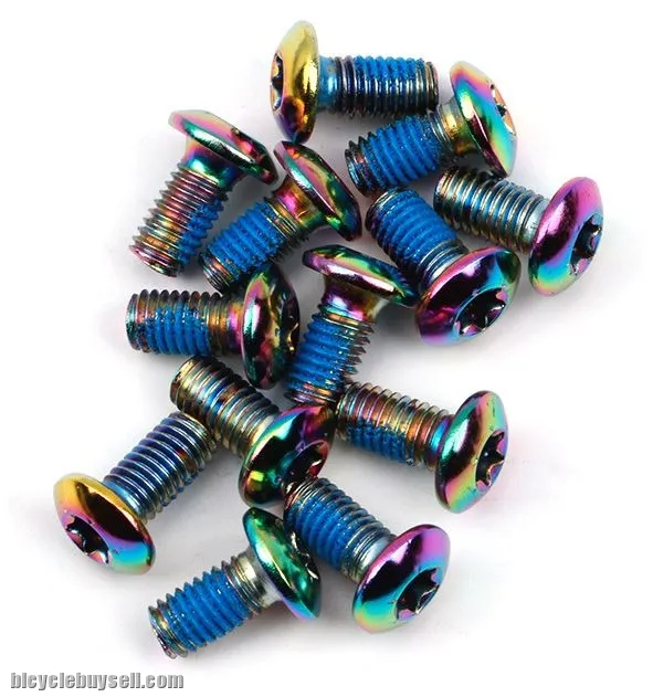 12pcs Titanium Electrolated Bicycle Disc Rotor Bolt M5x10mm Disc Screw Cycling Disk Brake Rotor T25