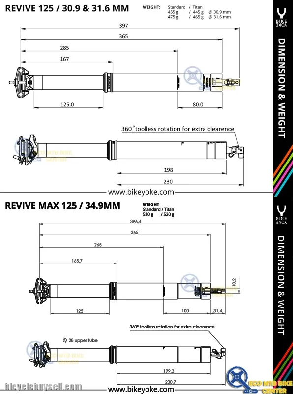BIKE YORE Dropper Seatpost Revive 2.0 / max (without remote)