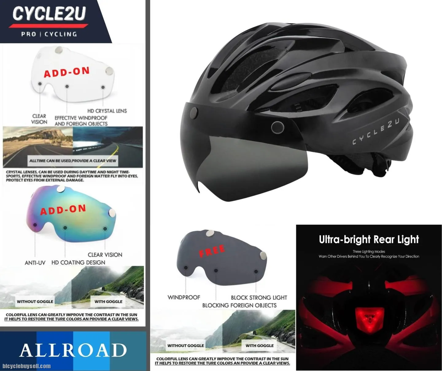 ðŸ”¥Ready StockðŸ”¥ CYCLE2U ALLROAD LED Backlight Cycling Helmet