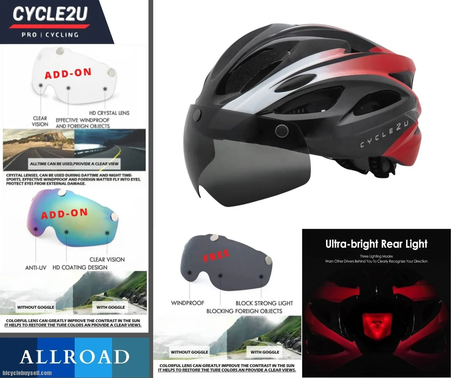 ðŸ”¥Ready StockðŸ”¥ CYCLE2U ALLROAD LED Backlight Cycling Helmet