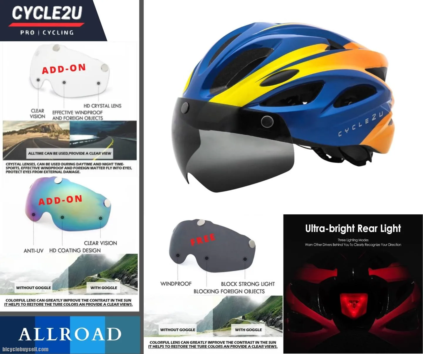 ðŸ”¥Ready StockðŸ”¥ CYCLE2U ALLROAD LED Backlight Cycling Helmet