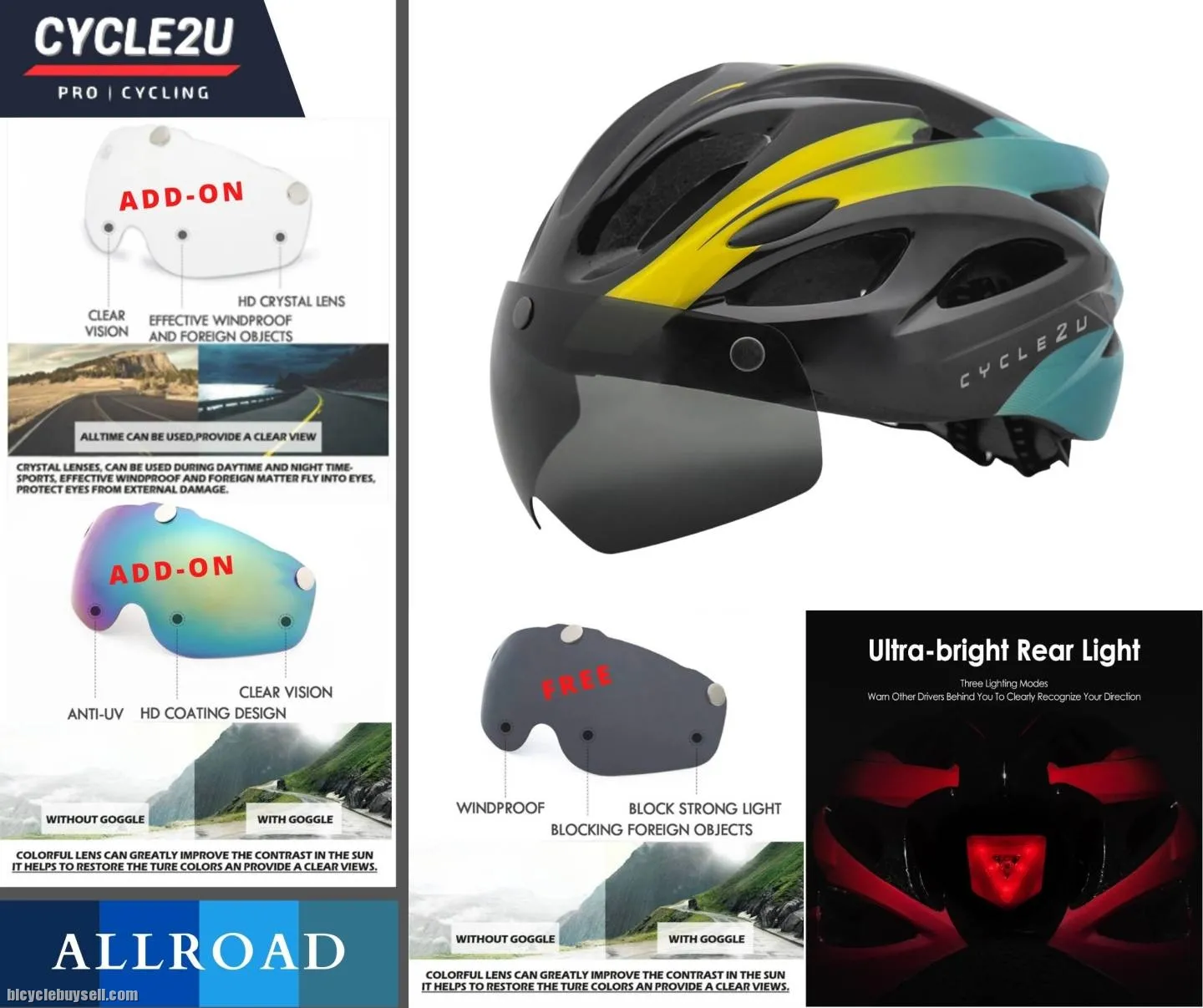 ðŸ”¥Ready StockðŸ”¥ CYCLE2U ALLROAD LED Backlight Cycling Helmet