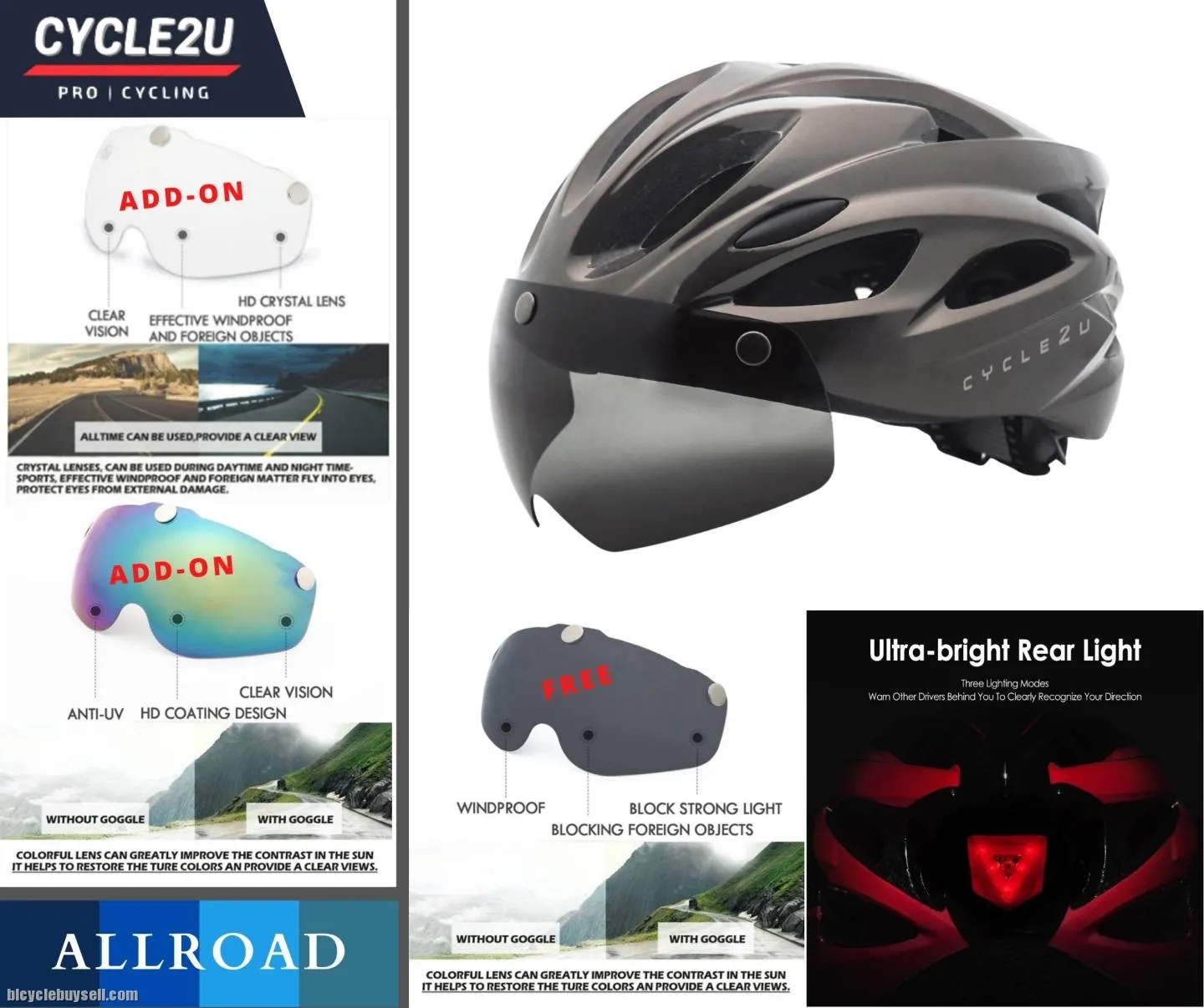 ðŸ”¥Ready StockðŸ”¥ CYCLE2U ALLROAD LED Backlight Cycling Helmet