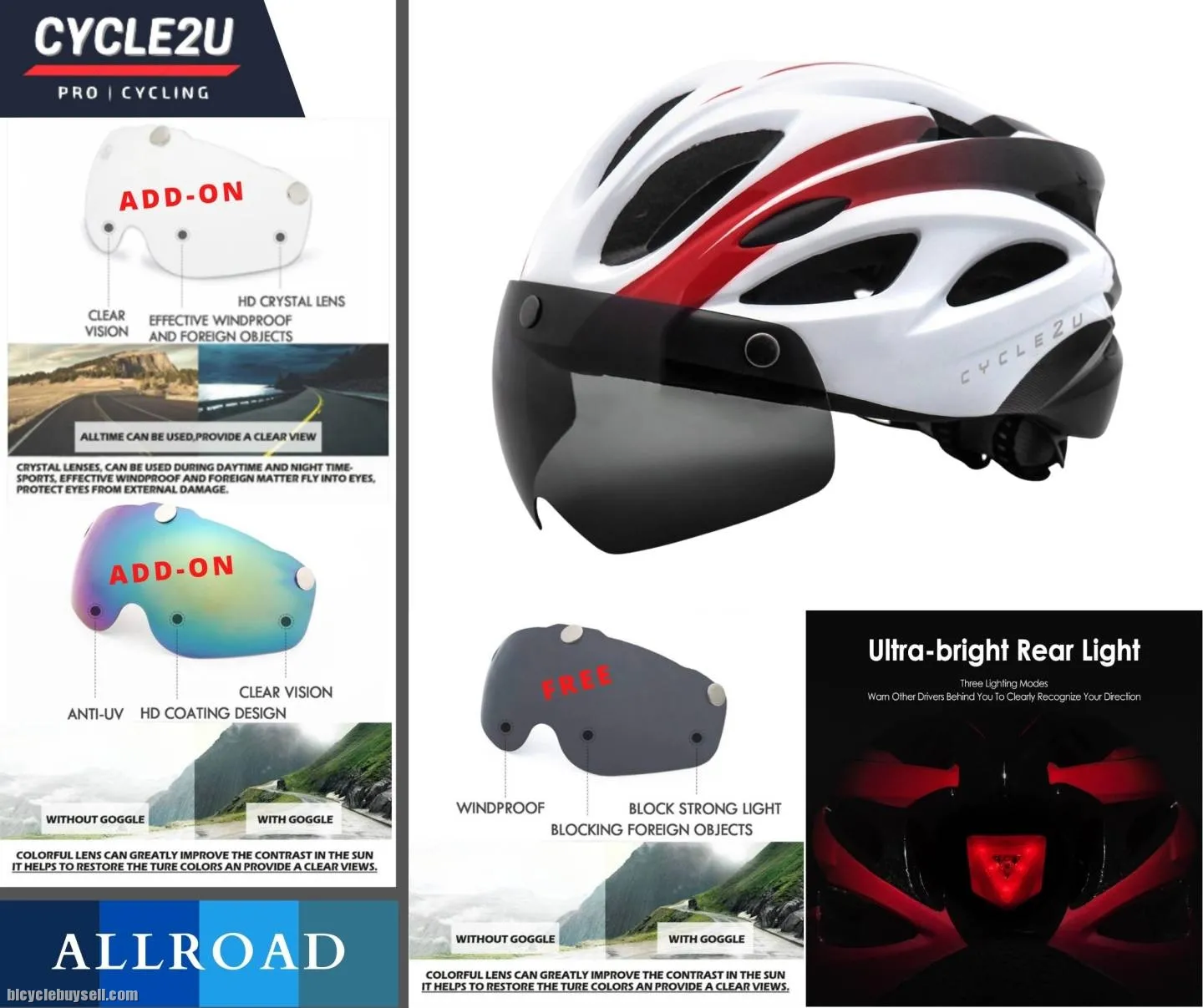 ðŸ”¥Ready StockðŸ”¥ CYCLE2U ALLROAD LED Backlight Cycling Helmet