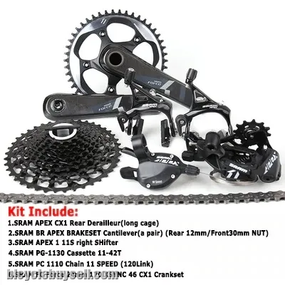 SRAM APEX CX1 Force 11 Speeds Groupset 1x11 11-42T Road Bike Gravel Cx Cyclocross Hybrid