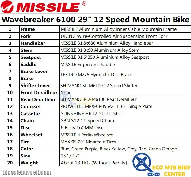 MISSILE Bike 2021 WaveBreaker 6100 29" 12 Speed MTB