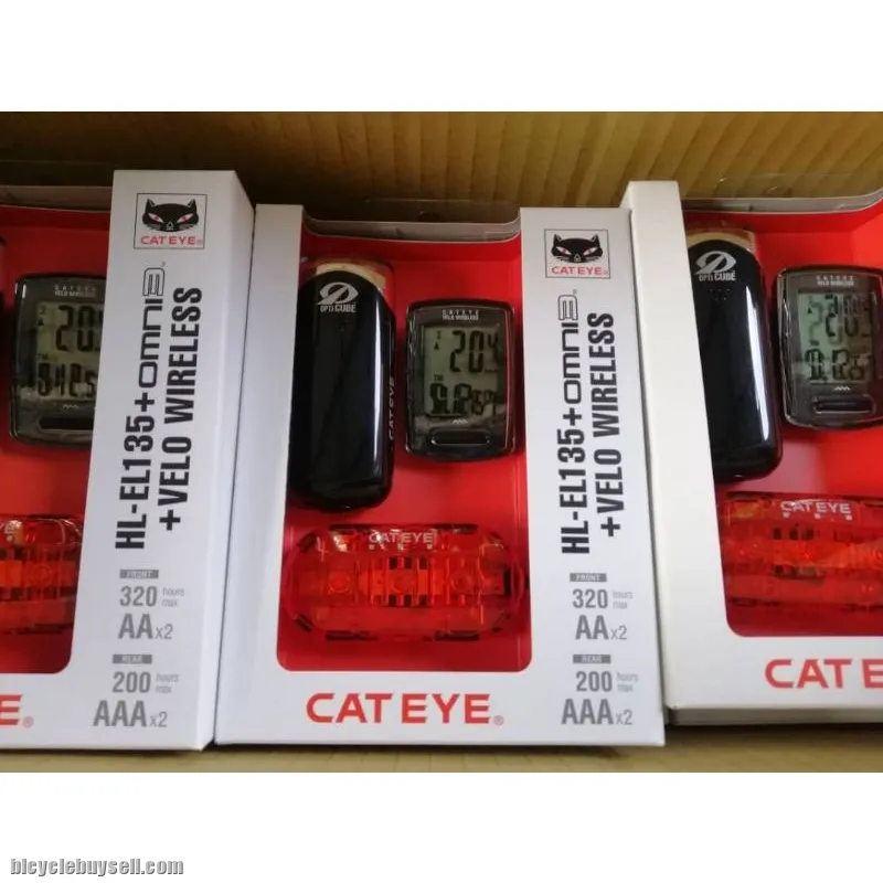 combo cateye velo wireless 230w + torch el235 + rear light omni3 meter bike folding mtb