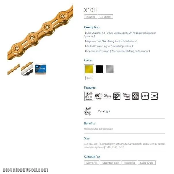 KMC X10EL Gold Chain (10speed)