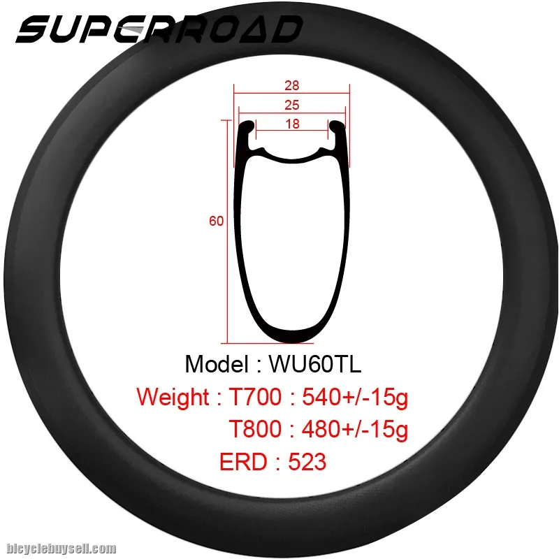 700C Rim Carbon Bicycle Tubeless Ready Road Rims
