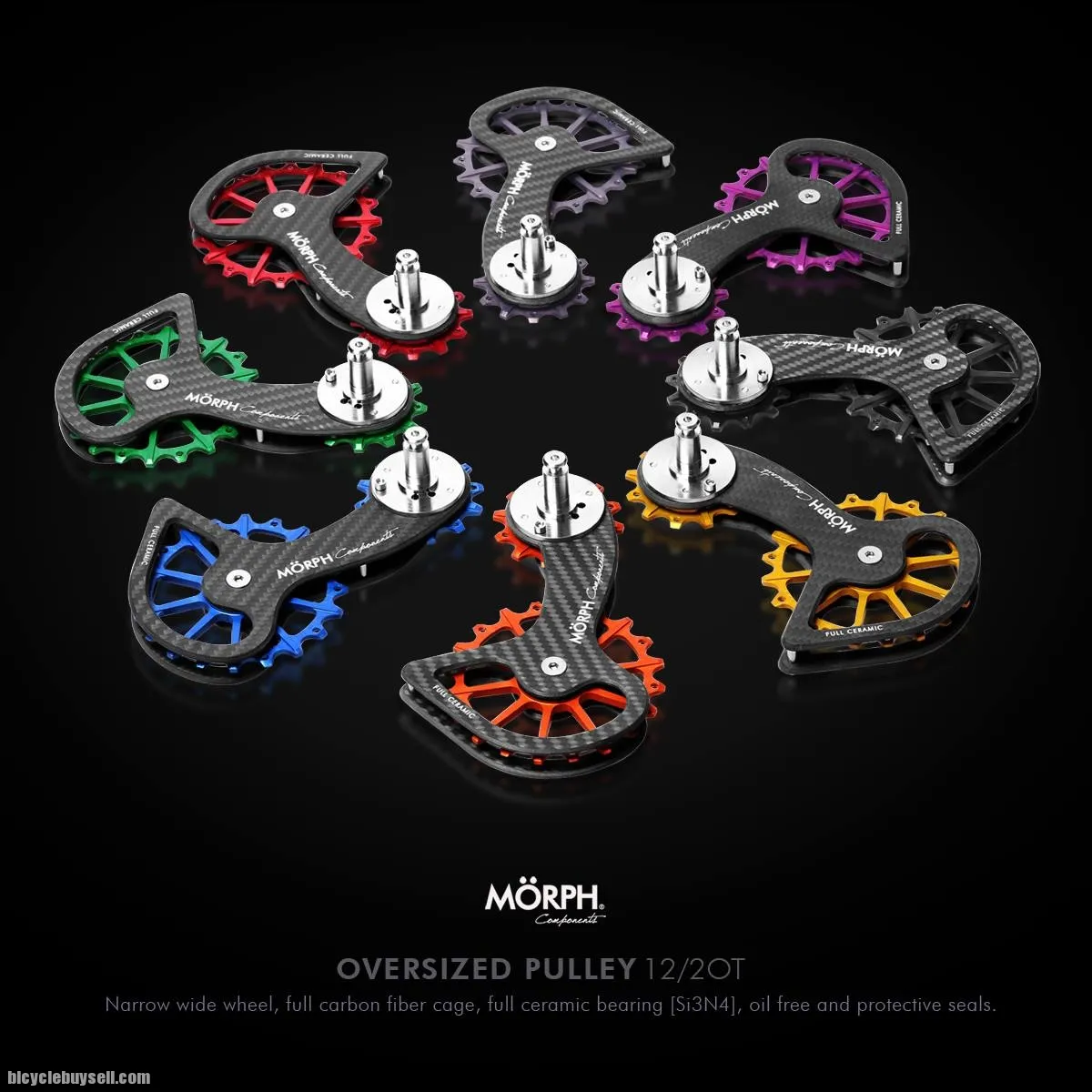 MORPH COMPONENTS SHIMANO FULL CERAMIC OVERSIZED PULLEY WHEEL SYSTEM 12/20T OPWS CARBON FIBER CAGES
